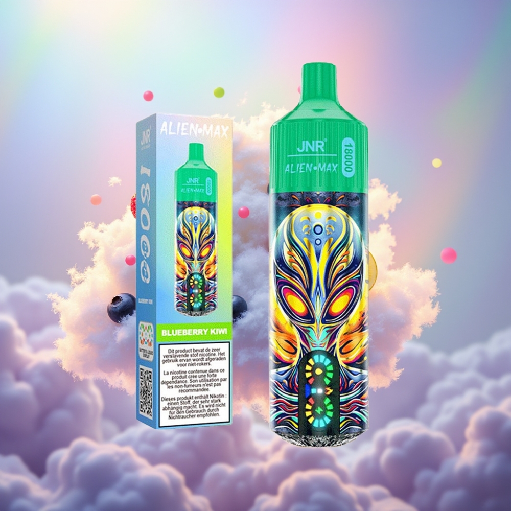 JNR Alien Max 18000 Puffs Nutikas LED Ekraan, Topeltmähis, Mustikas-Kiivi