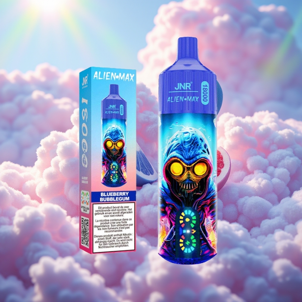 JNR Alien Max 18000 Puffs Nutikas LED-ekraan Topeltvõrgukeeris & Topelttuuma 20 maitset 850mAh aku 28ml e-vedelik Sinise mustika nätsukommi maitse