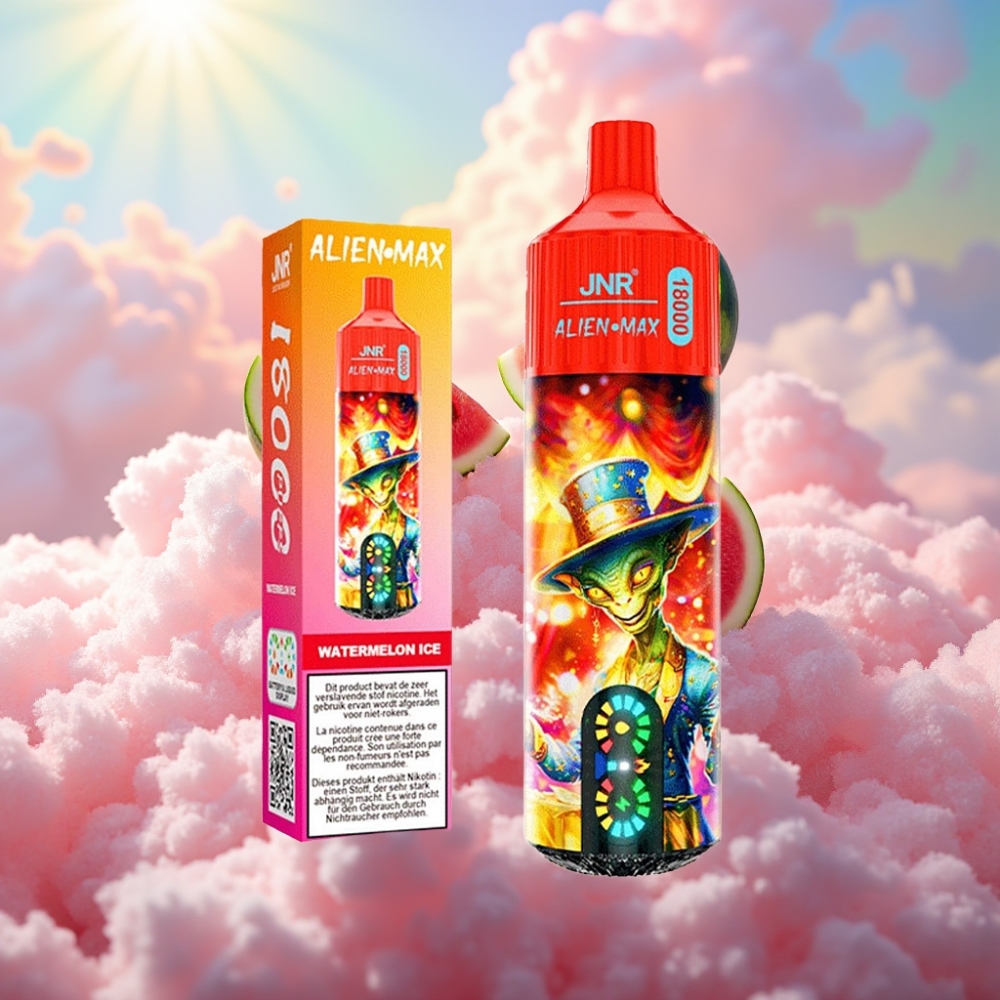 JNR Alien Max 18000 Puffs Nutitekkirjakuva Kahekordse Võrgukeermega Kahetuumaline 28ml E-vedelik Tüüp-C Kiirlaadimine 850mAh Patarei Arbuusi-Jää