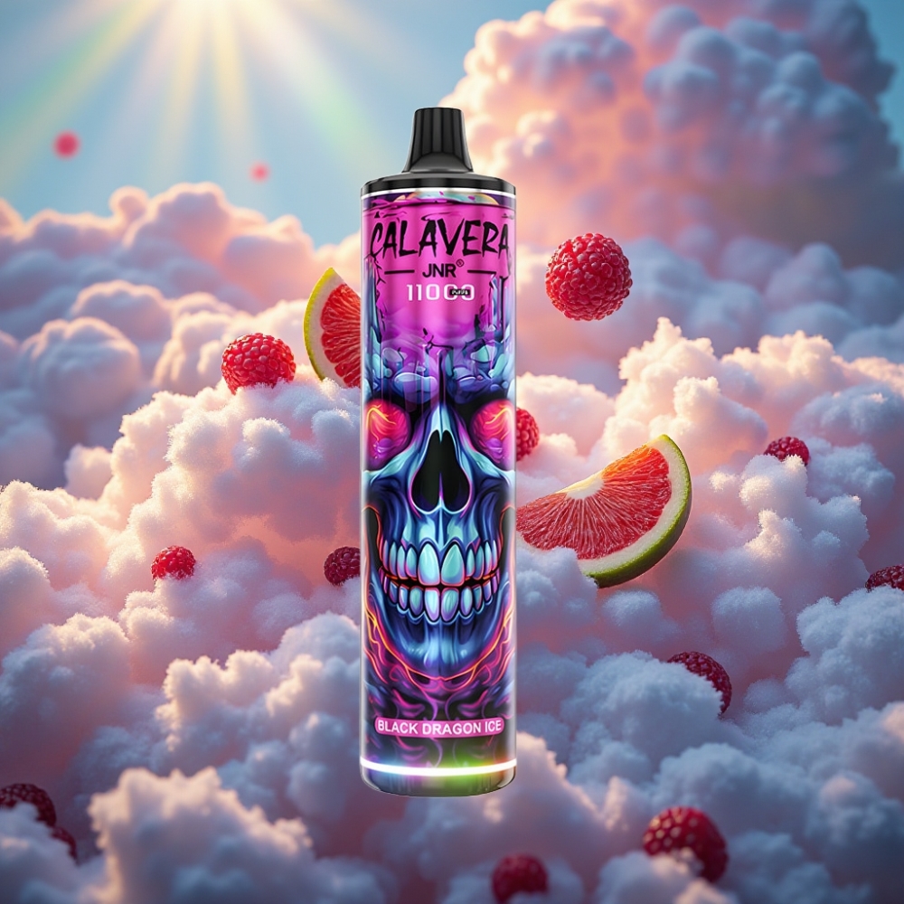 JNR Calavera 11000 Puffs Ühekordselt Kasutatav Vape Must Draakon Jää Tüüp-C laadimispordiga 850 mAh aku 21ml e-vedelik 1.0ohm Mesh Coil