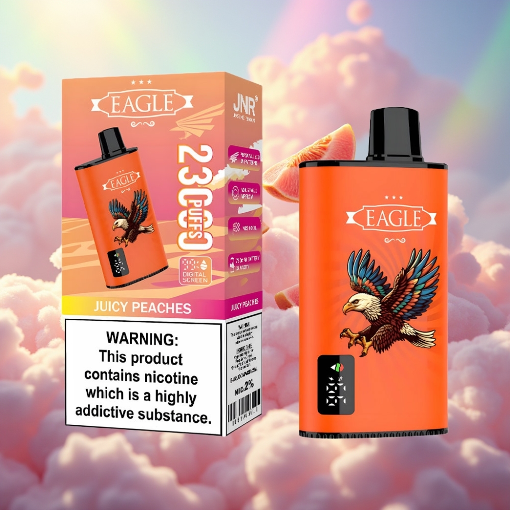 JNR EAGLE Smart 23000 Puffs Ühekordne Vape Digitaalse Ekraani, 1.0ohm Mesh Mähis ja Reguleeritava Õhuvooluga – Mahlaste Virsikute Maitse