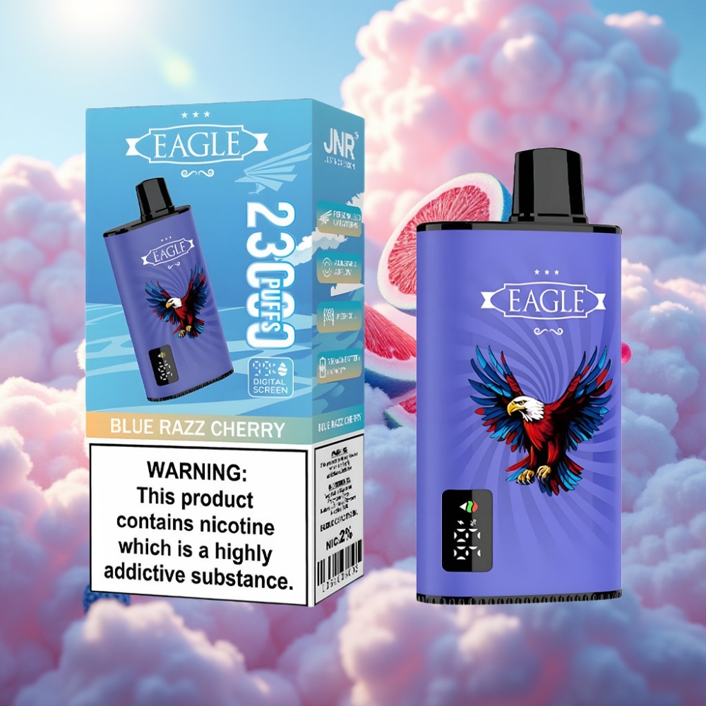 JNR EAGLE Smart 23000 Sõnge Ühekordne Vape Digitaalekraaniga 1.0ohm Mesh Poolus Sinine Vaarik-Kirsih