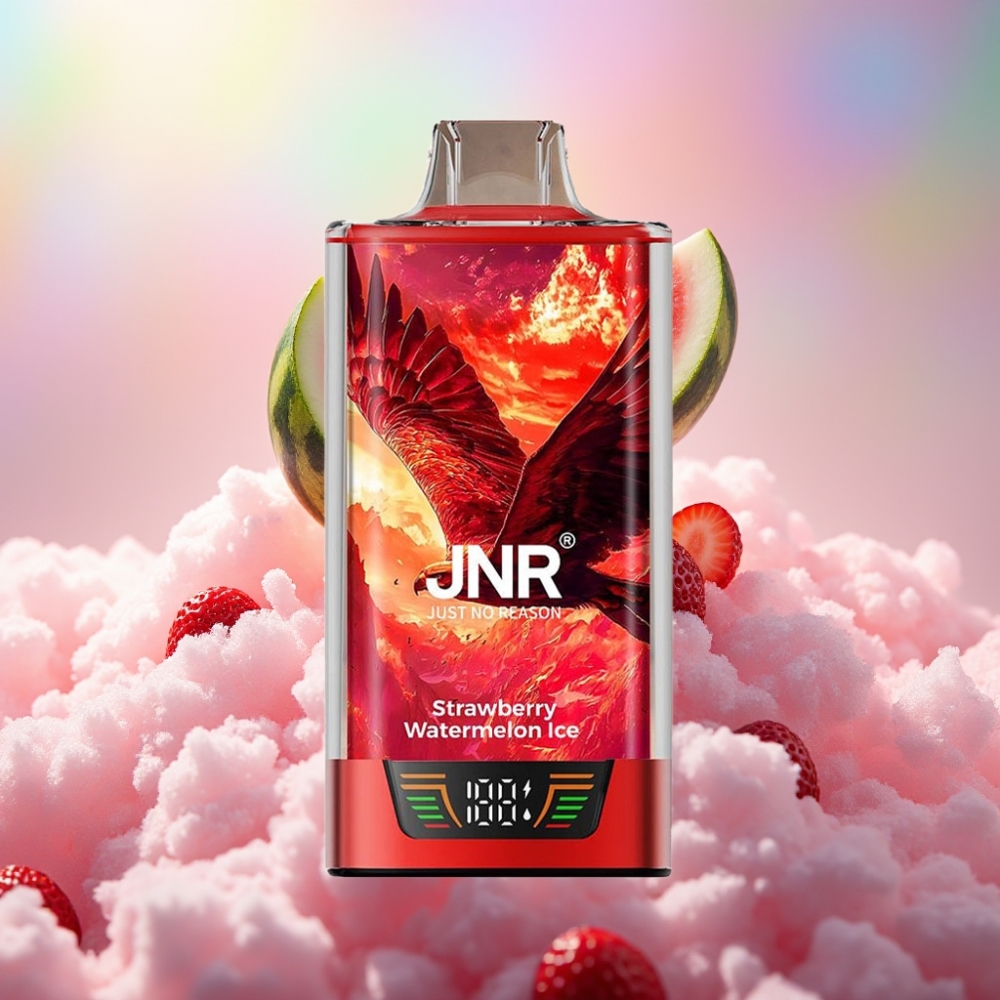 JNR Falcon Pro 28000 Ühekordne Vape – Maasikamelonijää 30ml eeltäidetud mahutavus 950mAh aku 28000 tõmmet 5% nikotiinitugevus Nutidisplei Topeltvõrgumähis USB Type-C laadimine MTL suitsetamine