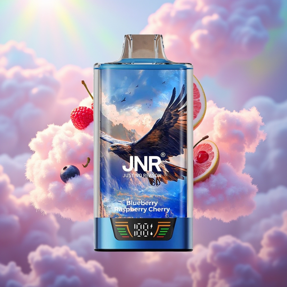 JNR Falcon Pro 28000 Ühekordne Vape Mustikas Vaarika Kirsiga 30ml eeltäidetud, 950mAh aku, 28000 tossu, 5% nikotiini, Smart Display, Dual Mesh Coil, USB Type-C laadimine, MTL suitsetamine
