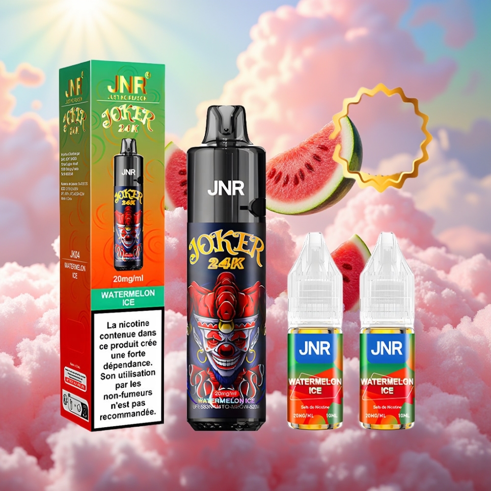 JNR Joker 24K Puffs Ühekordselt Kasutatav Vape 2+10ml Taaskäideldav Pod, Nähtav Vedelikutase, 800mAh, Vesimeloni-Jää