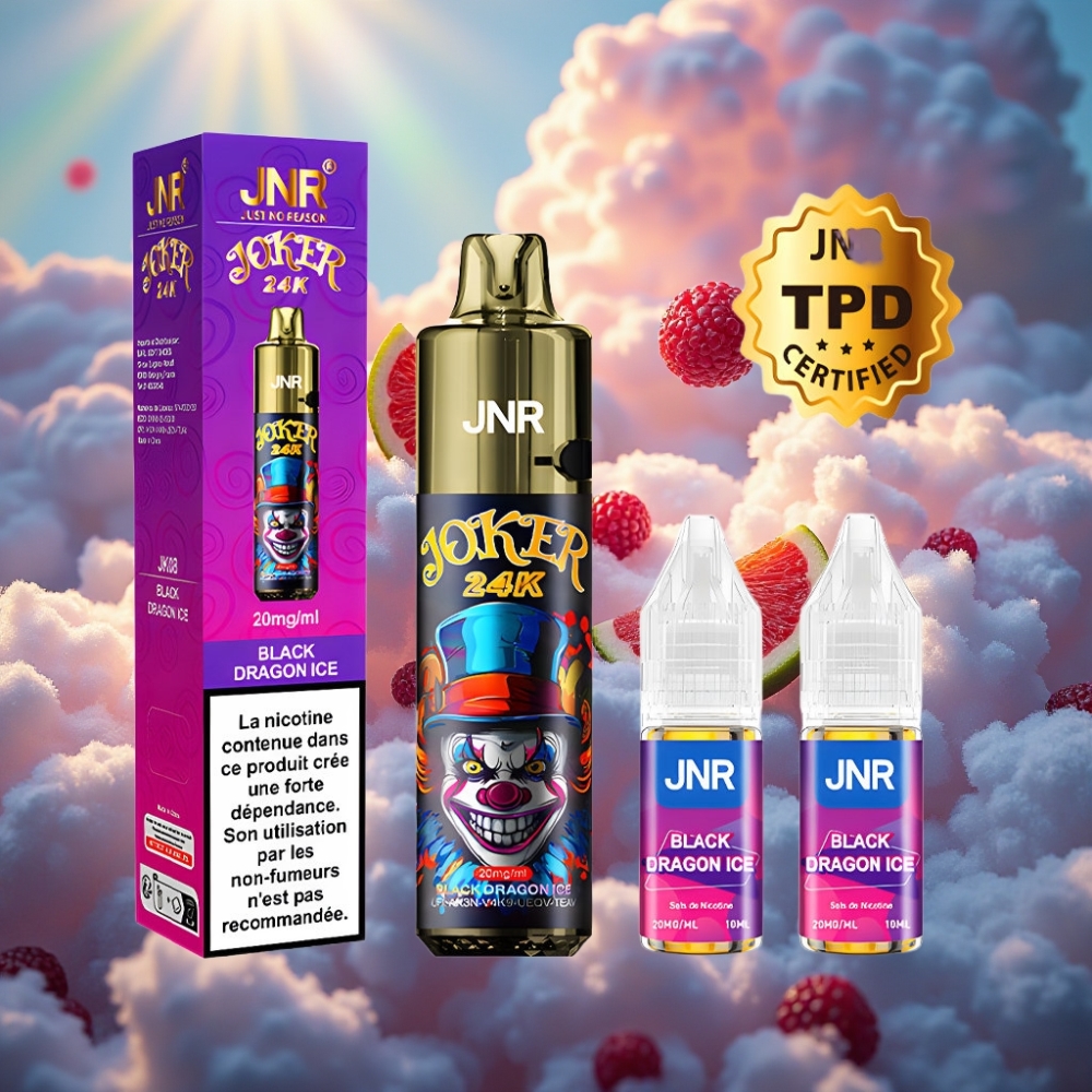 JNR Joker 24K Puffs Ühekordselt Kasutatav Vape Must Punane Draakon Jää 2+10ml Taidetav Pod 800mAh Akutu