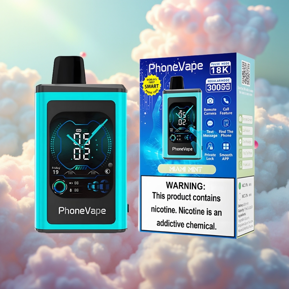 JNR PhoneVape 30000 tossu Ühekordne Vape Miami Münt 850mAh Laaditav Akut Turborežiim Reguleeritav Õhuvool Rakendusega Juhtitav