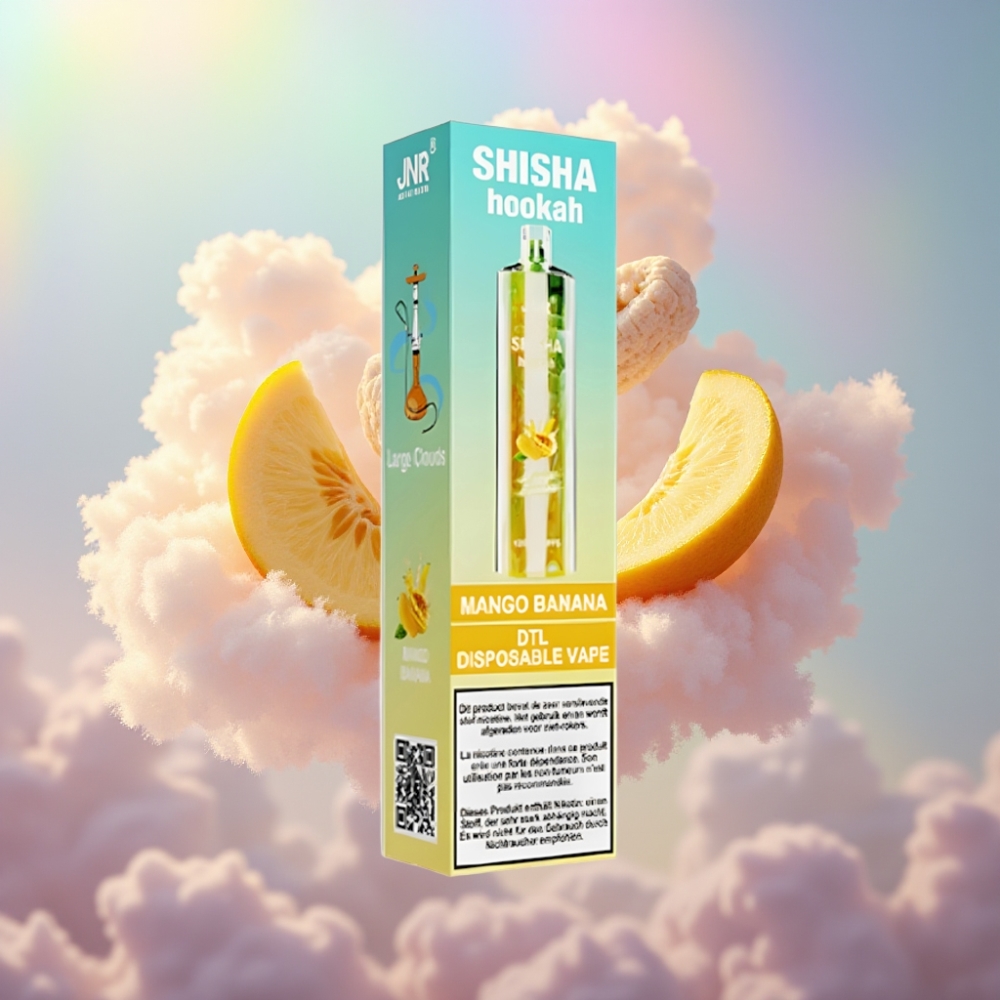 JNR Shisha Hookah 12000 Puffs, 750mAh aku, 24ml vedelik, 0,6 Ohm võrkpool, Tüüp-C laadimine, Mango-Banaani maitse