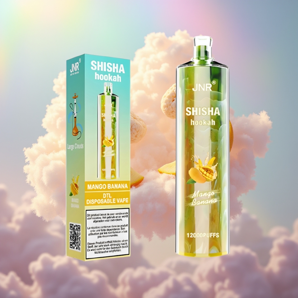 JNR Shisha Hookah 12000 Puffs, 750mAh aku, 24ml vedelik, 0,6 Ohm võrkpool, Tüüp-C laadimine, Mango-Banaani maitse