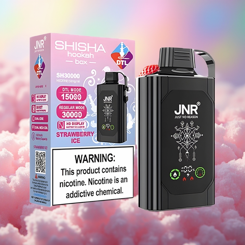 JNR Shisha Hookah Box 20500 Sööbud HD Ekraan 1000mAh Akumahutavus 25ml Vedelikmahuti Dual Mesh & Dual Core Mähis Tüüp-C Kiirladu Maasika-Jää Maitse