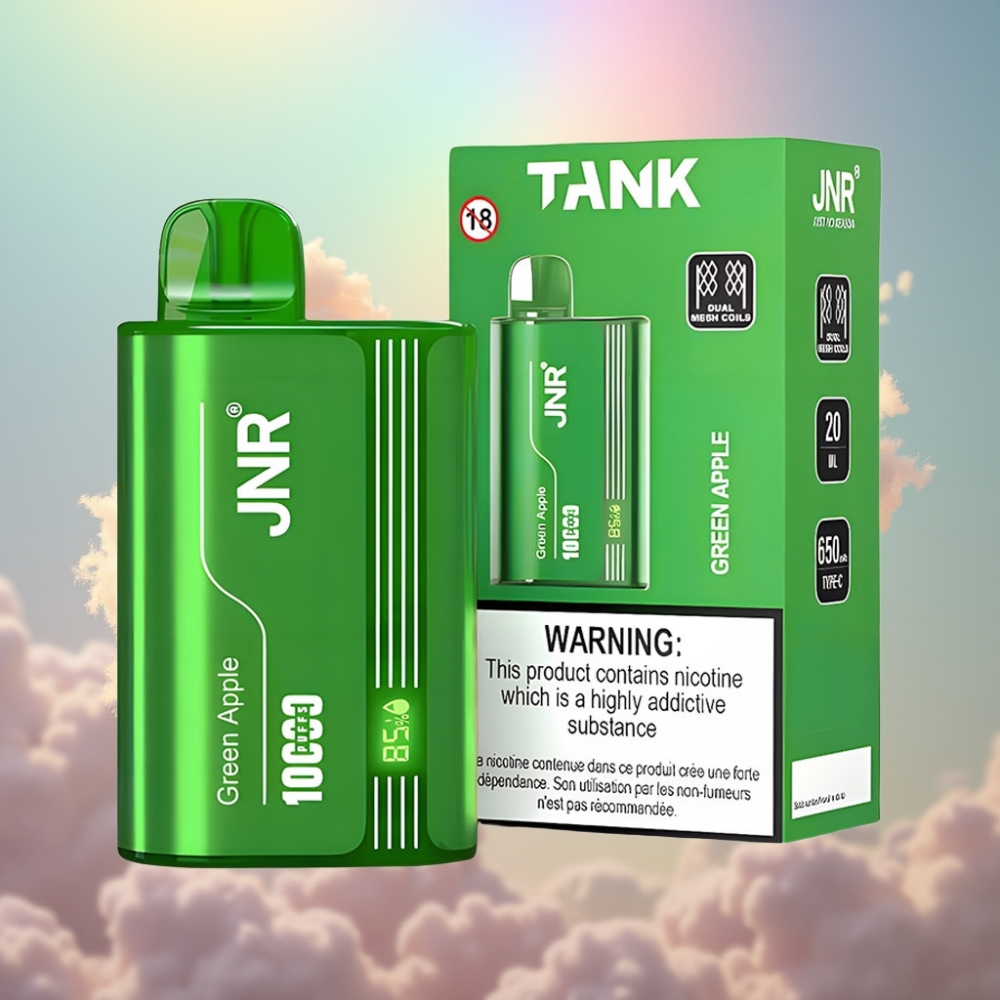JNR Tank 10000 Puffs Ühekordne Vape (Roheline Õun, Virsik, Pirn) - Reguleeritav õhuvool, Digitaalne ekraan, 20ml e-vedelik