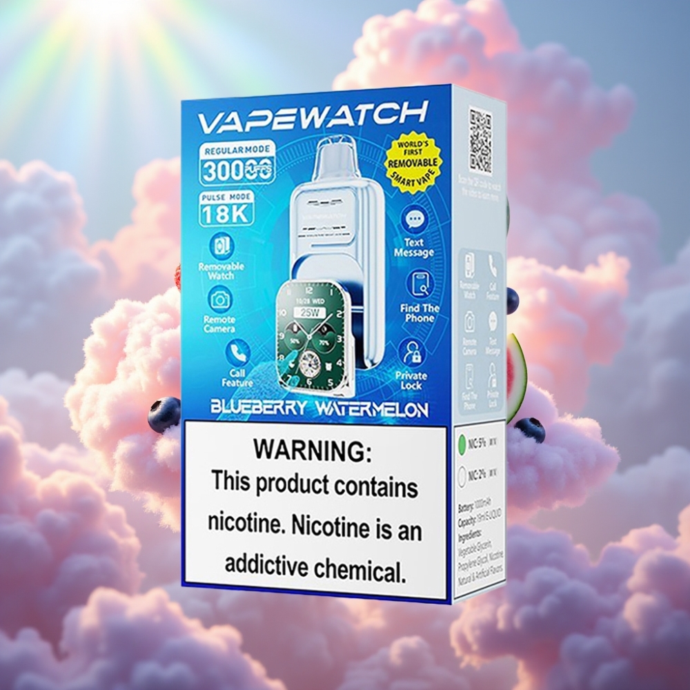 JNR VapeWatch 30000 Puffs Regulaarne režiim - 30 000 Puffs Impulssrežiim - 18 000 Puffs Aku maht - 1000mAh E-vedeliku maht - 19mL Nikotiinisisaldus - 5%