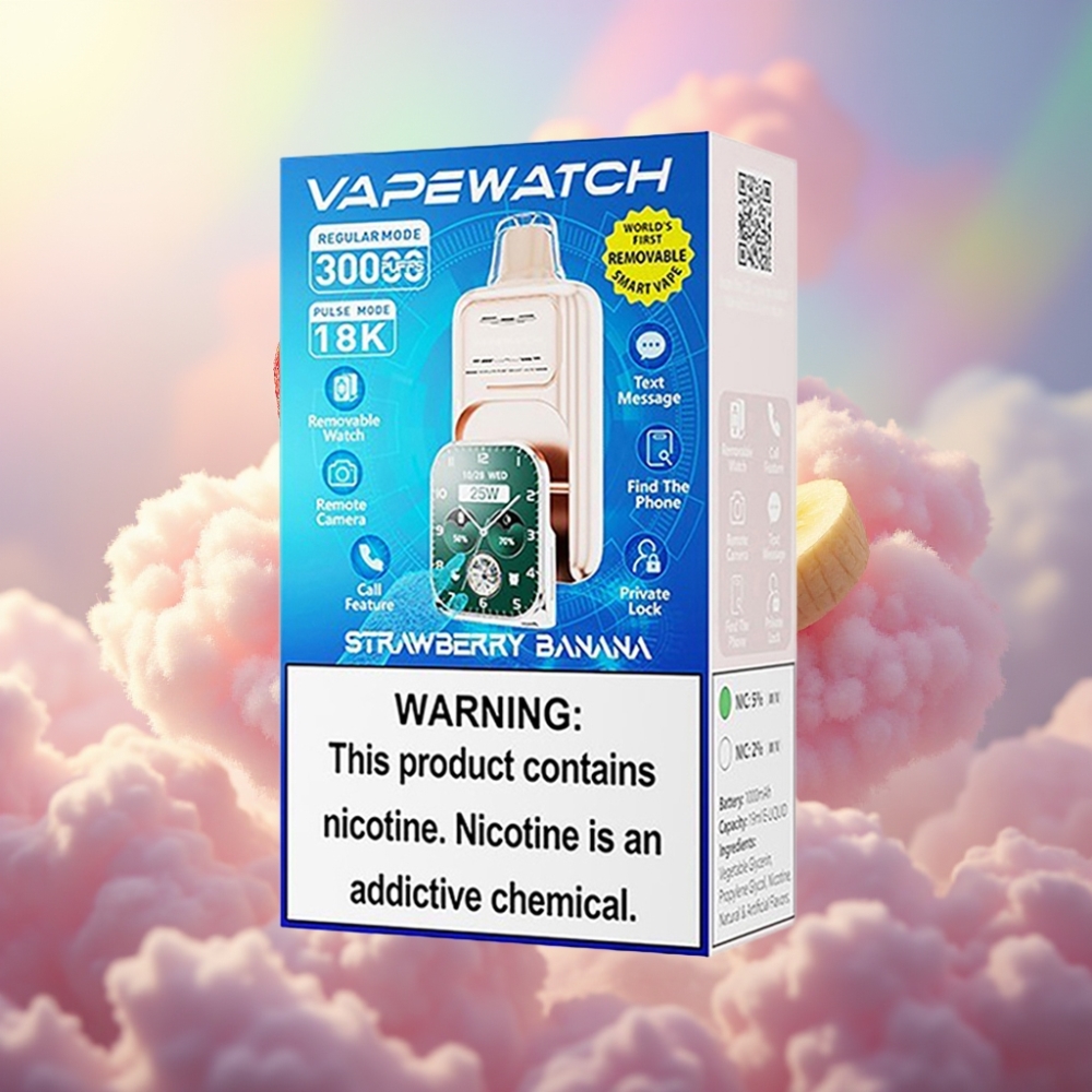 JNR VapeWatch 30000 Söögid Tavarežiim - 30 000 söögid Pulssrežiim - 18 000 söögid Aku maht - 1000mAh Nikotiinisisaldus - 5% JNR VapeWatch 30000 Korduskasutatav Aurusti Maasika-Banaani