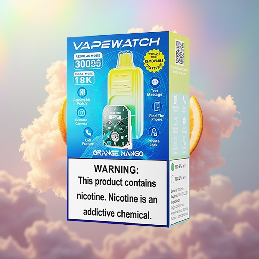 JNR VapeWatch 30000 Söögid Tavarežiim - 30 000 sööki Impulssrežiim - 18 000 sööki Aku maht - 1000mAh Nikotiinisisaldus - 5% Dual Mesh Coil Tüüp-C Kiirlaadimine