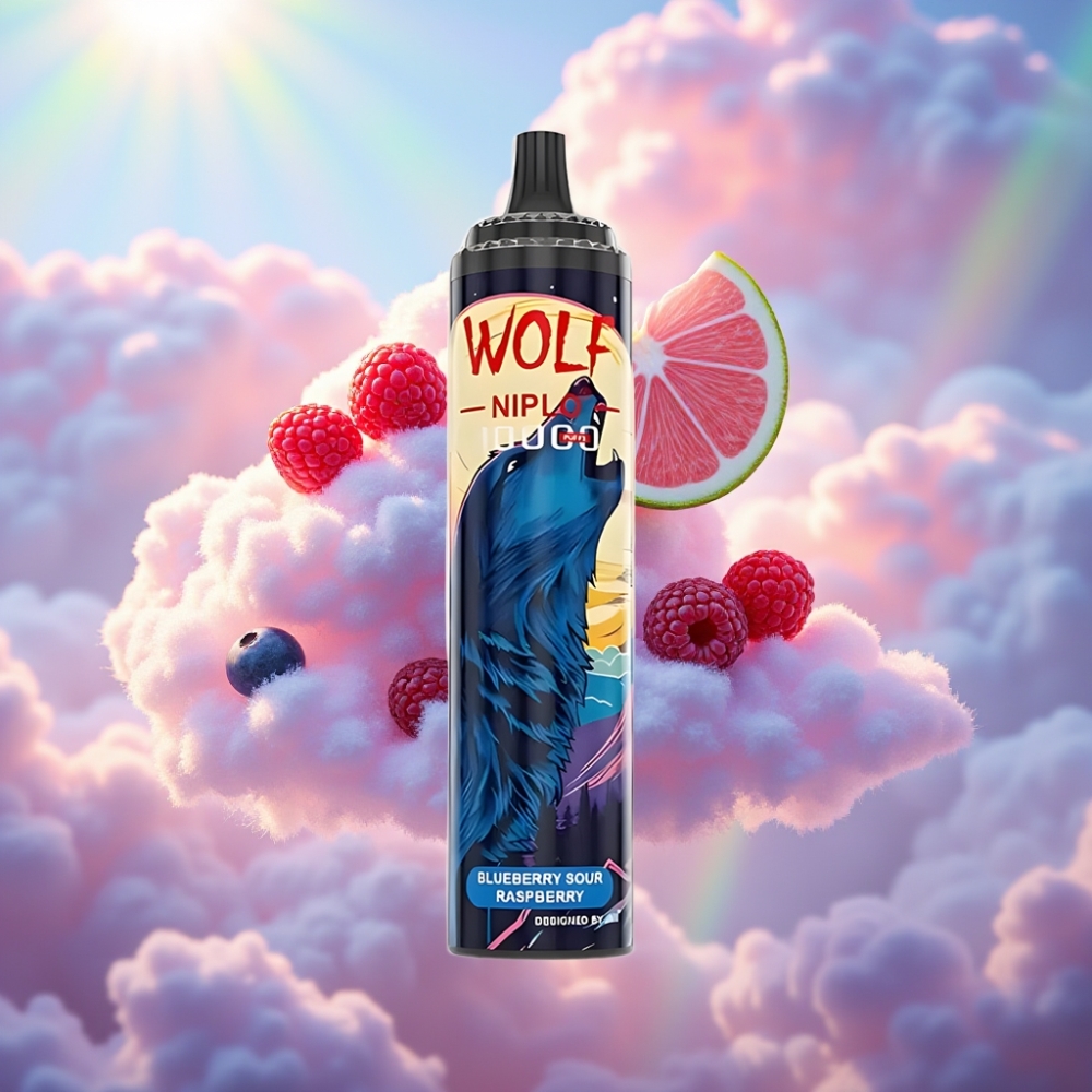 JNR Wolf Niplo 10000 Puffs 1.0 Ohm Mesh 20ml Mustikas-Hapukarva Vaarikas