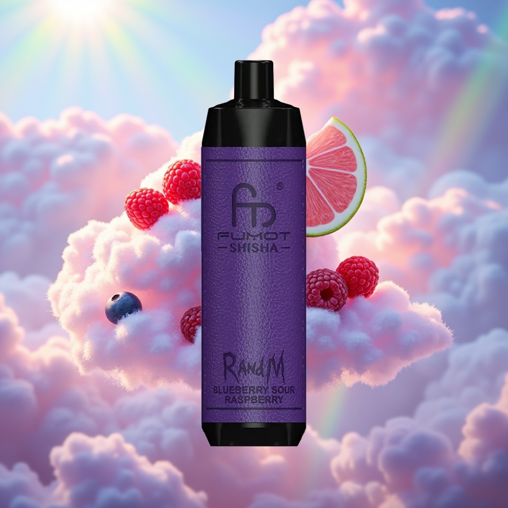 RandM Fumot Shisha 10000 Puffs Ühekordne Vape Sinimurdva Vaarikaga (LED, 18ml, 0.6ohm)