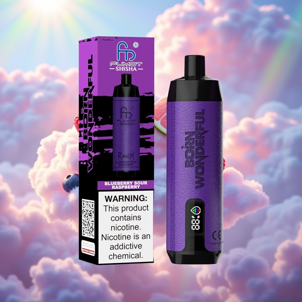 RandM Fumot Shisha 10000 Puffs Ühekordne Vape Sinimurdva Vaarikaga (LED, 18ml, 0.6ohm)