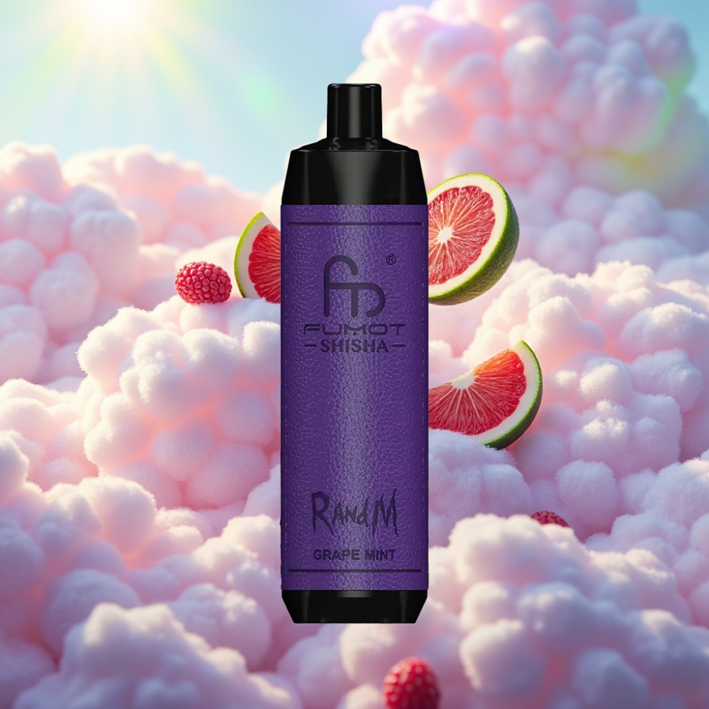 RandM Fumot Shisha 10000 Puffs Ühekordselt Kasutatav Vape Viinamädi-Mündiga (18ml, 850mAh, 0.6ohm)