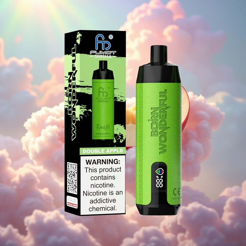 RandM Fumot Shisha 10000 Sõimu Ühekordne Vape Kahe Õuna Maitsega, LED Indikaator, 18ml E-vedelik, 850 mAh Ak