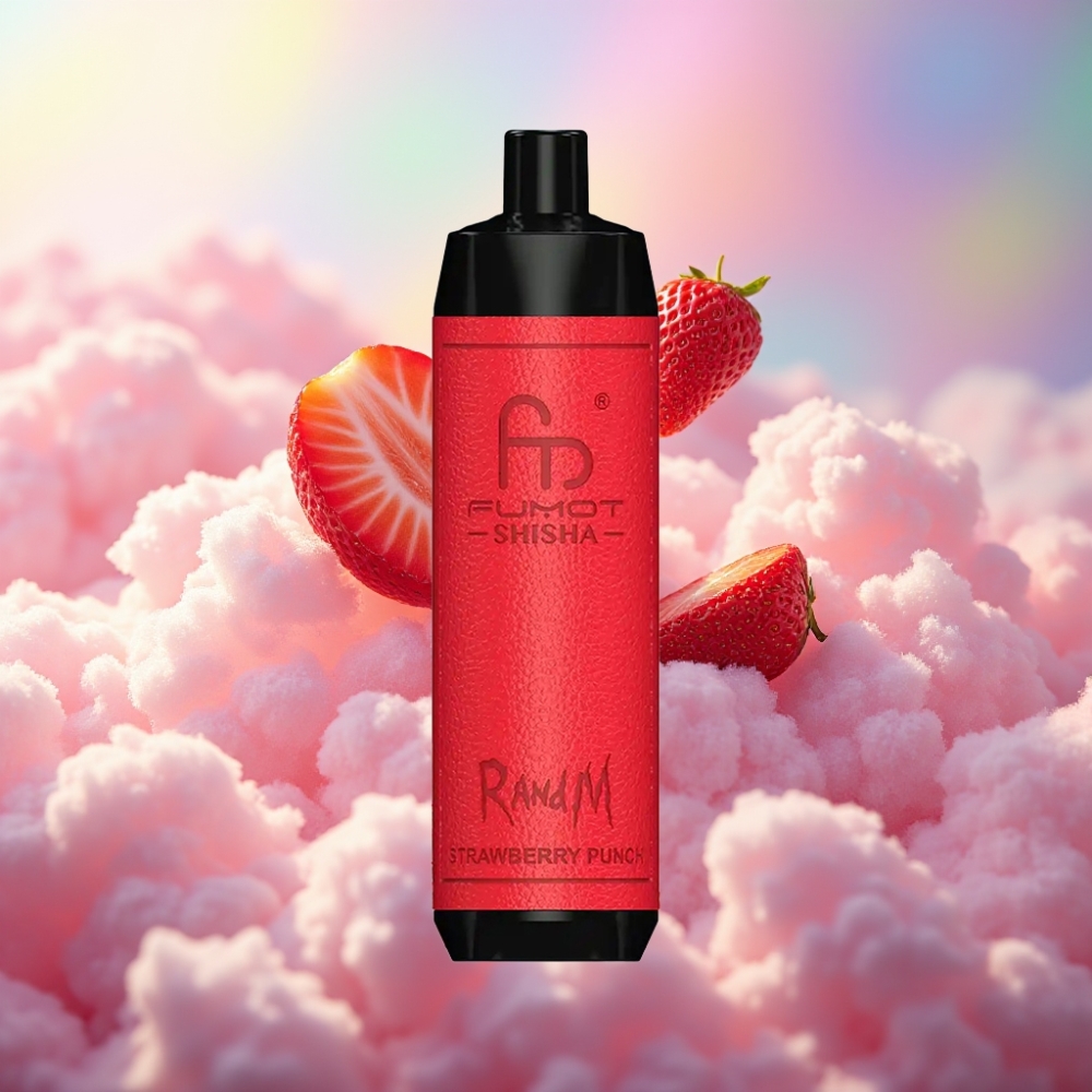 RandM Fumot Shisha 10000 Sõõmu Ühekordne Vape - Maasikapunch, LED-indikaator, 18ml e-vedelik, 850 mAh aku