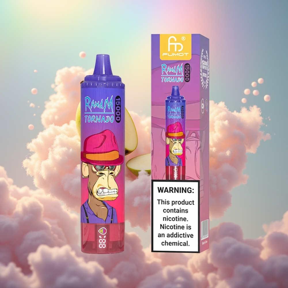 RandM Fumot Tornado 15000 Puffs Mahutavus - 25ml Aku - 850mAh Nikotiin - 0%,2%,3%,5% Mesh Coil Tüüp-C Laadimine LCD Ekraan Hapu Õun