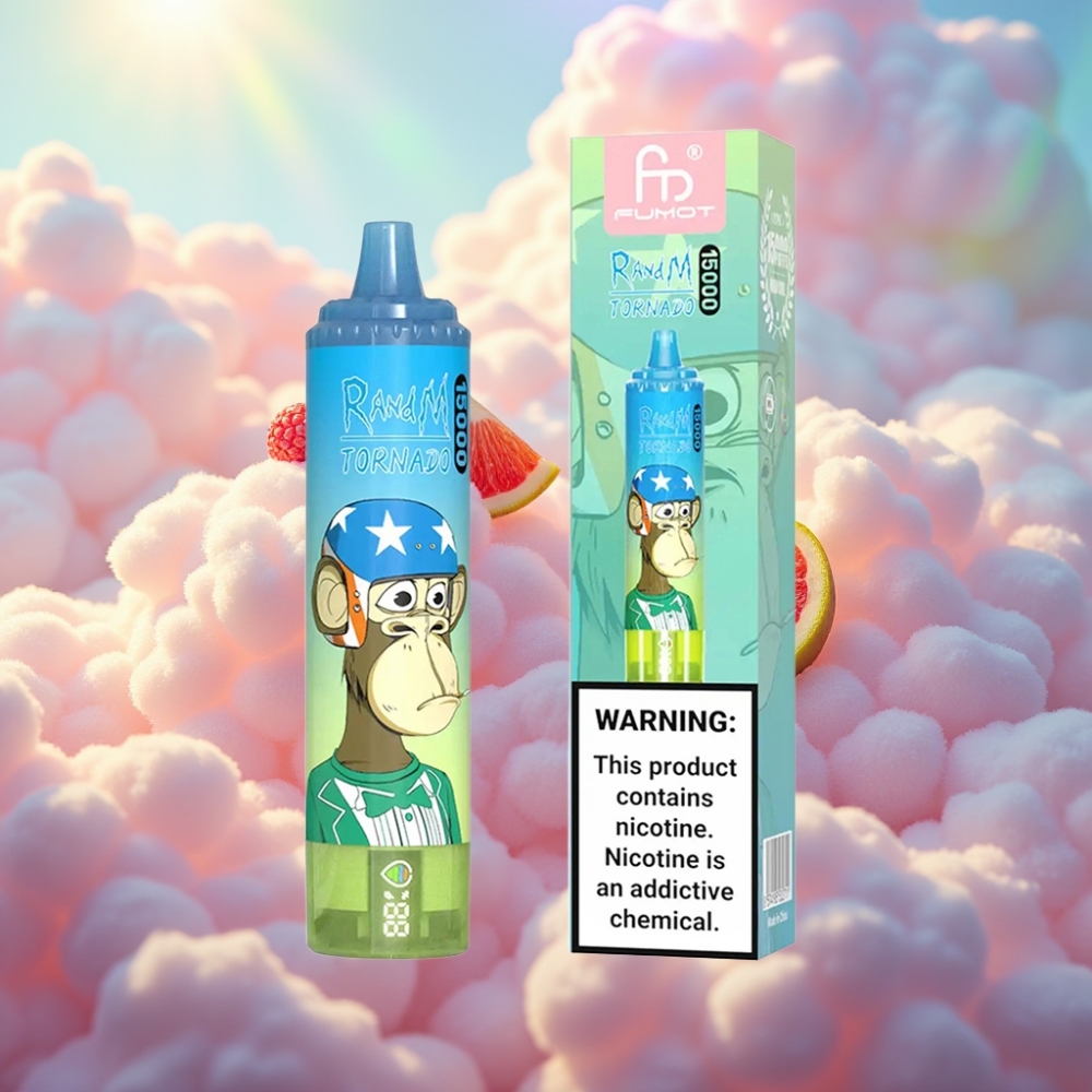 RandM Fumot Tornado 15000 Puffs Omadused - 25ml vedelikumaht, 850mAh aku, 0,9 Ohm Mesh tehnoloogia, 0%/2%/3%/5% nikotiini, USB-C laadimine, LSD ekraan Maitse - Kummi karu