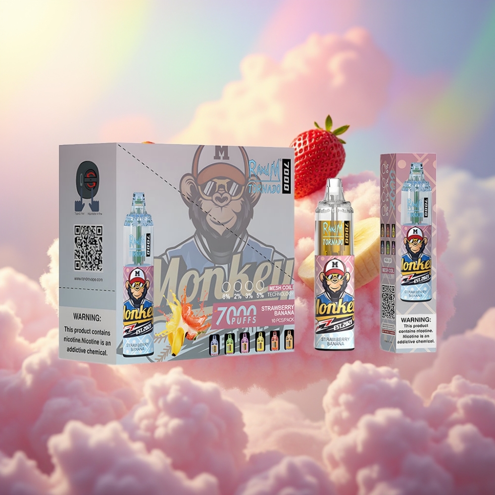 Fumot Tornado 7000 Ühekordne Vape (Maasikas-Banaan) – 14 ML, 850 MAH, Mesh Coil, RGB Tuli