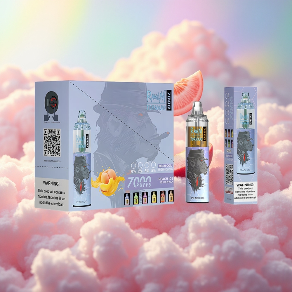 RandM Fumot Tornado 7000 Ühekordne Vape Virsikujää (7000 Tiksu, 14 ML E-vedelik, 850 MAH Akuga)