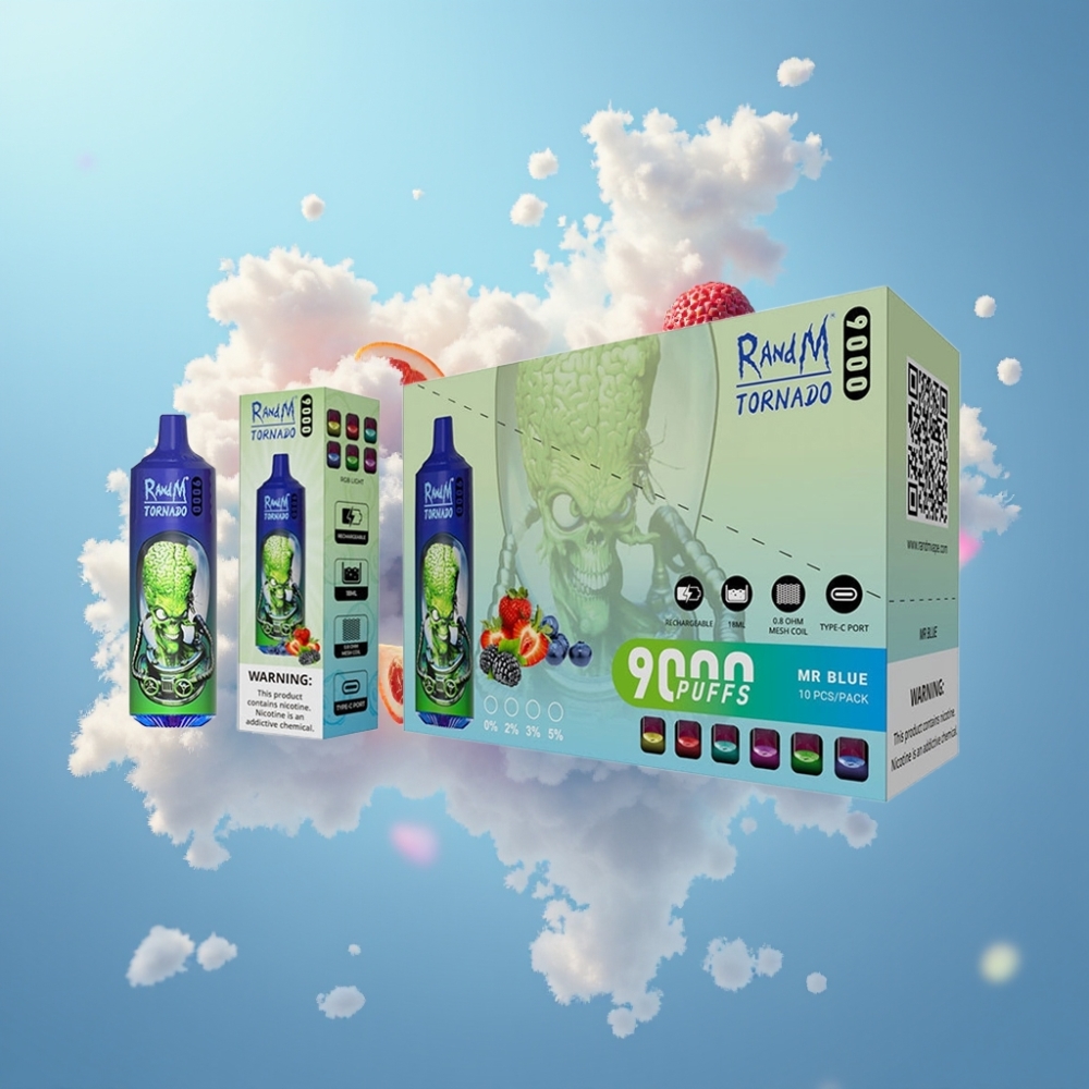 RandM Fumot Tornado 9000 Puffs Laaditav 850 mAh 18 mL Võrgusüdamikuga Härra Sinine