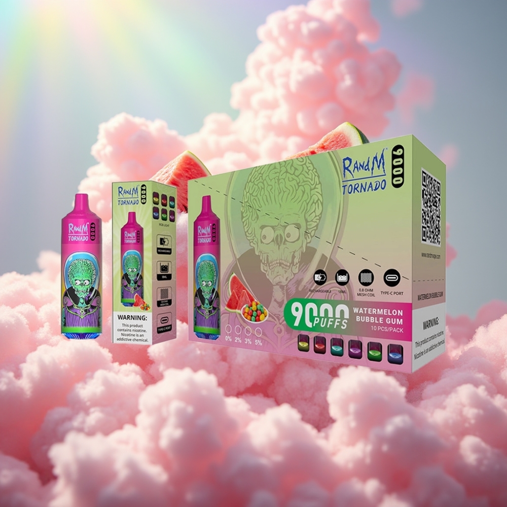 RandM Fumot Tornado 9000 Puffs Ühekordselt Kasutatav Vape 18 mL Vesimelon Mullikommi