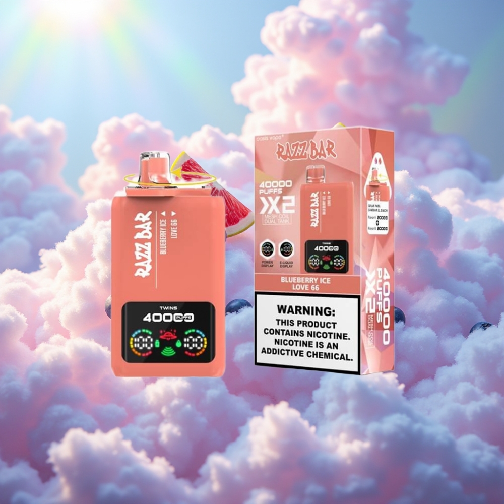 Razz Bar 40000 Puffide Disposabel Vape MUSTIKA JÄÄ & ARMUKA 66 Võimsuse Ekraan 1.0Ω 2 Mesh Mähis 650 Mah Akutüüp-C Pordiga