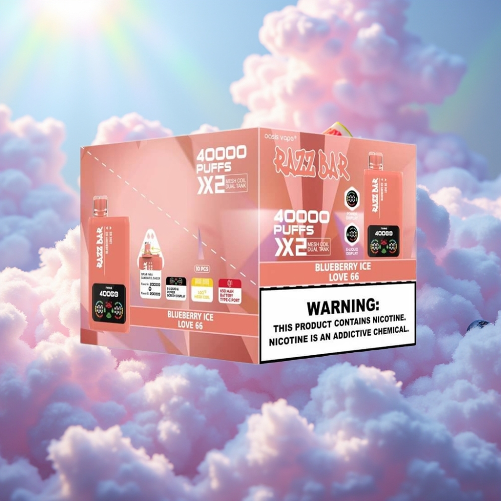 Razz Bar 40000 Puffide Disposabel Vape MUSTIKA JÄÄ & ARMUKA 66 Võimsuse Ekraan 1.0Ω 2 Mesh Mähis 650 Mah Akutüüp-C Pordiga