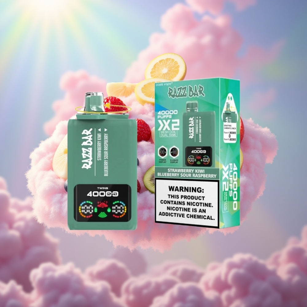 Razz Bar 40000 Puffs Ühekordselt Kasutatav Vape MAASIKA-KIIVI & MUSTIKA HAPUR VAARIKAS