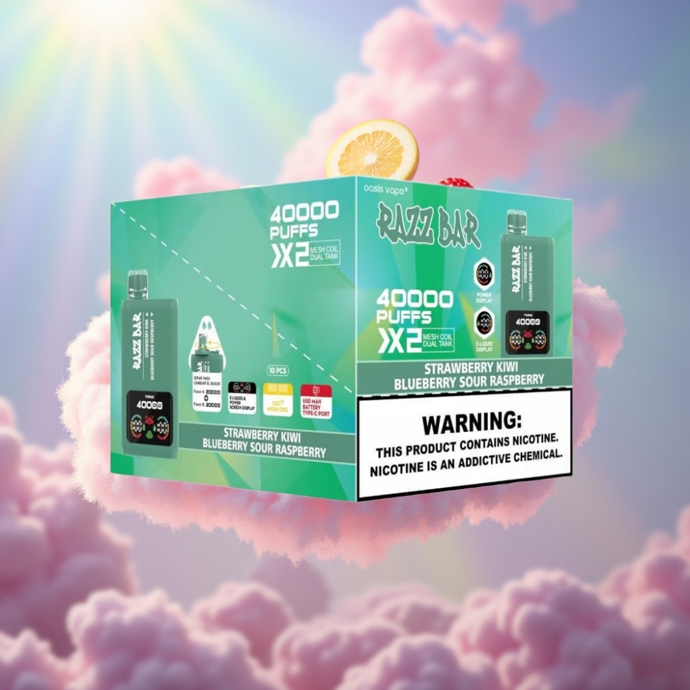 Razz Bar 40000 Puffs Ühekordselt Kasutatav Vape MAASIKA-KIIVI & MUSTIKA HAPUR VAARIKAS