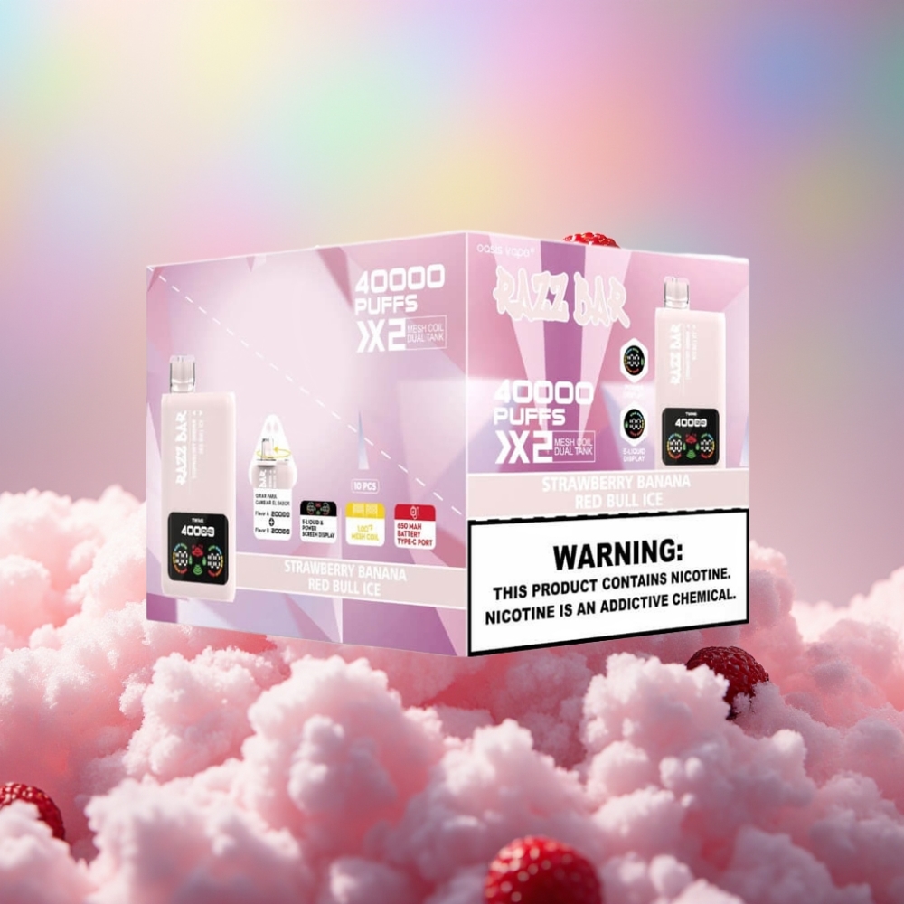 Razz Bar 40000 Sõnge Ühekordne Vape (Maasikas-Banaan & Red Bull Jää)