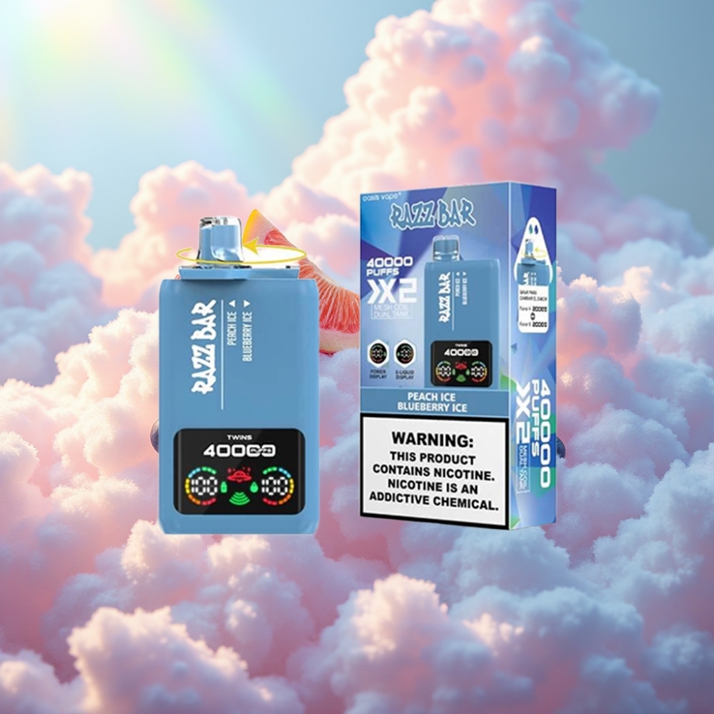 Razz Bar 40000 Suti Ühekordne Vape Võrkkuuma Vaik ekraaniga Virsikujää & Mustikajää
