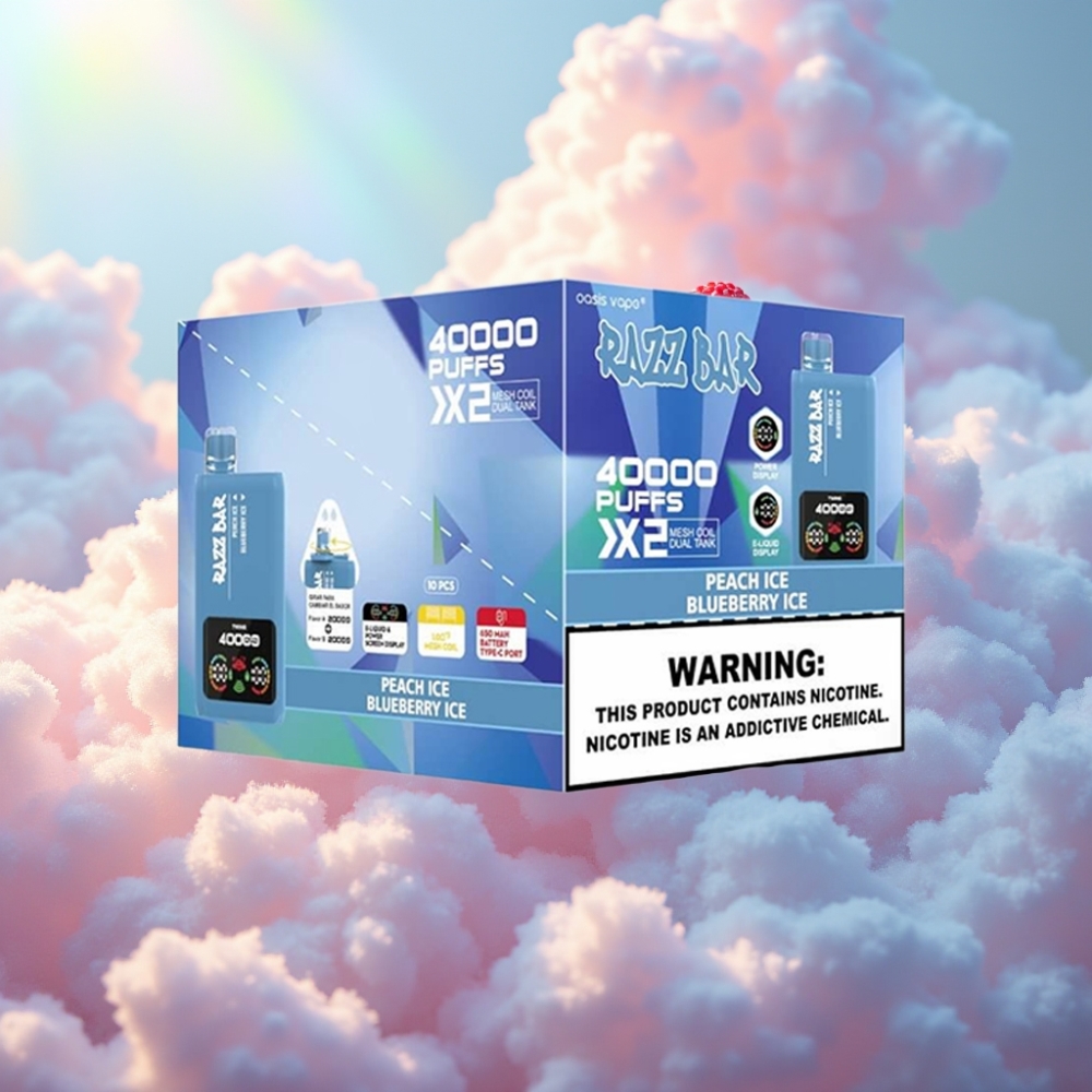 Razz Bar 40000 Suti Ühekordne Vape Võrkkuuma Vaik ekraaniga Virsikujää & Mustikajää