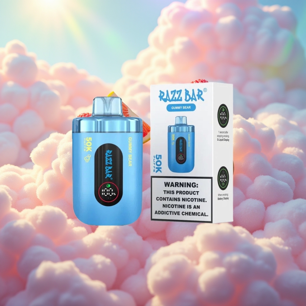 Razz Bar 50K Puffide Disposabel Vape Marmeladikaru Up to 50000 Puffs 1.0 Ohm Mesh Coil 650 Mah Akut Type-C Laadimine 2% Nikrotiinisisaldus