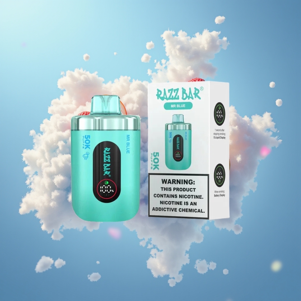 Razz Bar 50K Puffs Ühekordne Vape 1.0 Ohm Võrkpool, Laaditav Mr Sinine