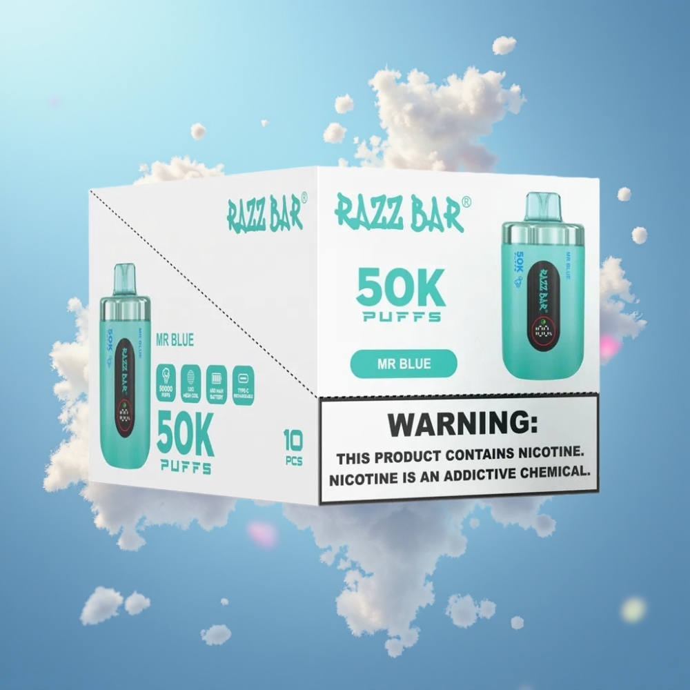 Razz Bar 50K Puffs Ühekordne Vape 1.0 Ohm Võrkpool, Laaditav Mr Sinine