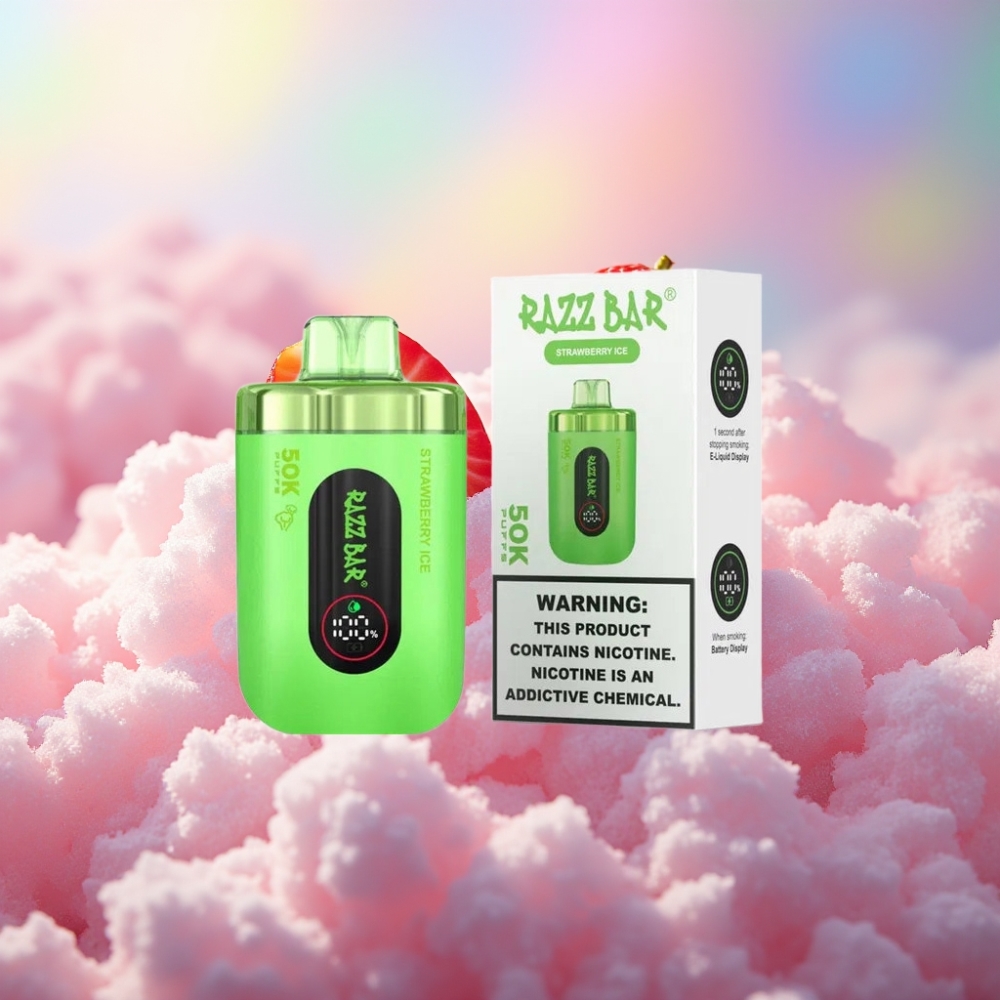 Razz Bar 50K Puffs Ühekordselt Kasutatav Vape Maasikajää