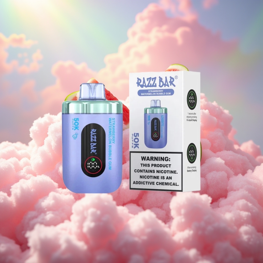 Razz Bar 50K Puffs Ühekordselt Kasutatav Vape Maasikas-Arbuus-Mullkommi