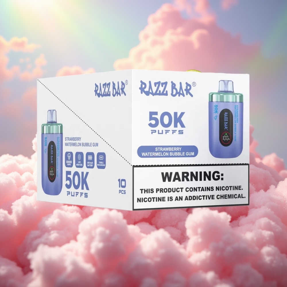 Razz Bar 50K Puffs Ühekordselt Kasutatav Vape Maasikas-Arbuus-Mullkommi