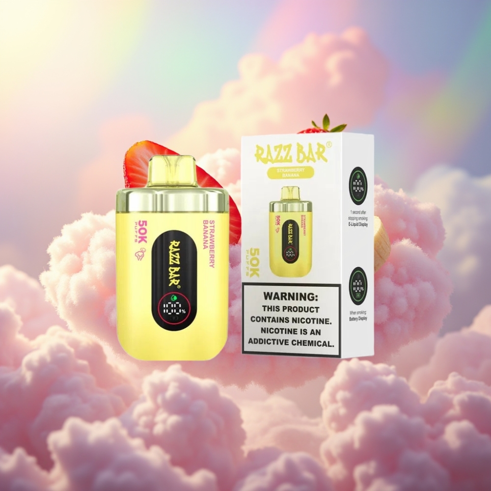 Razz Bar 50K Puffs Ühekordselt Kasutatav Vape Maasikas-Banaan