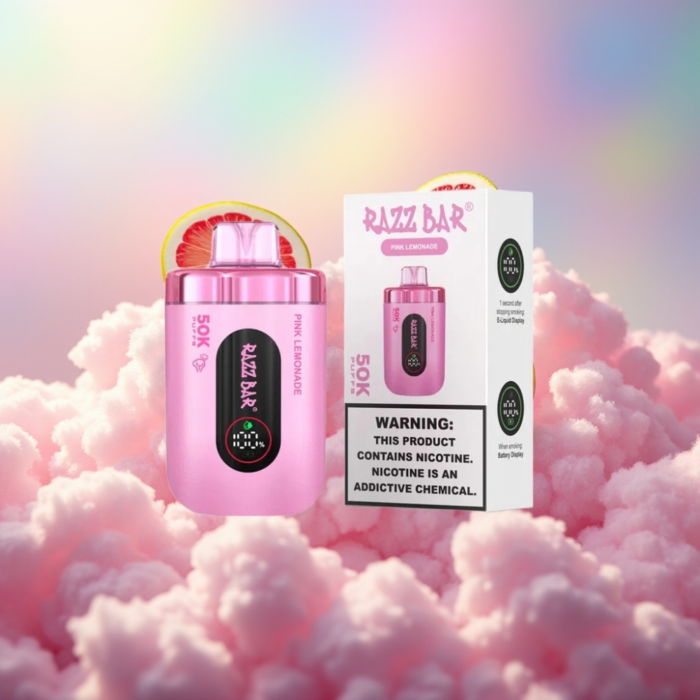 Razz Bar 50K Puffs Ühekordselt Kasutatav Vape Roosa Sidrunimahl