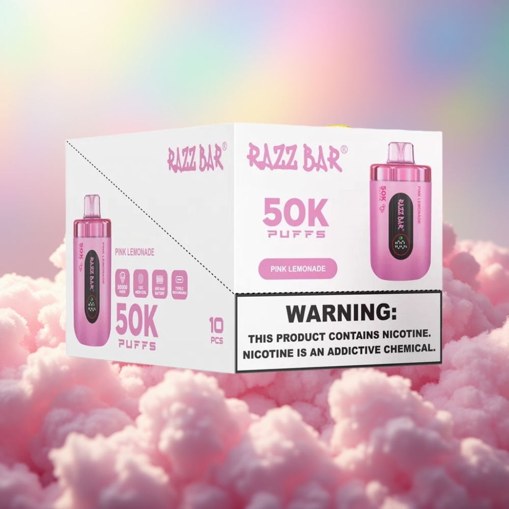 Razz Bar 50K Puffs Ühekordselt Kasutatav Vape Roosa Sidrunimahl