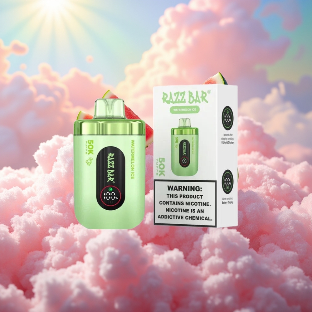 Razz Bar 50K Tõmmet Disposabel Vape Vesimelonijää Omadused - Kuni 50000 tõmmet 1.0 Ohm Mesh mähis 650 Mah aku Type-C laadimine 2% Nikroosisisaldus