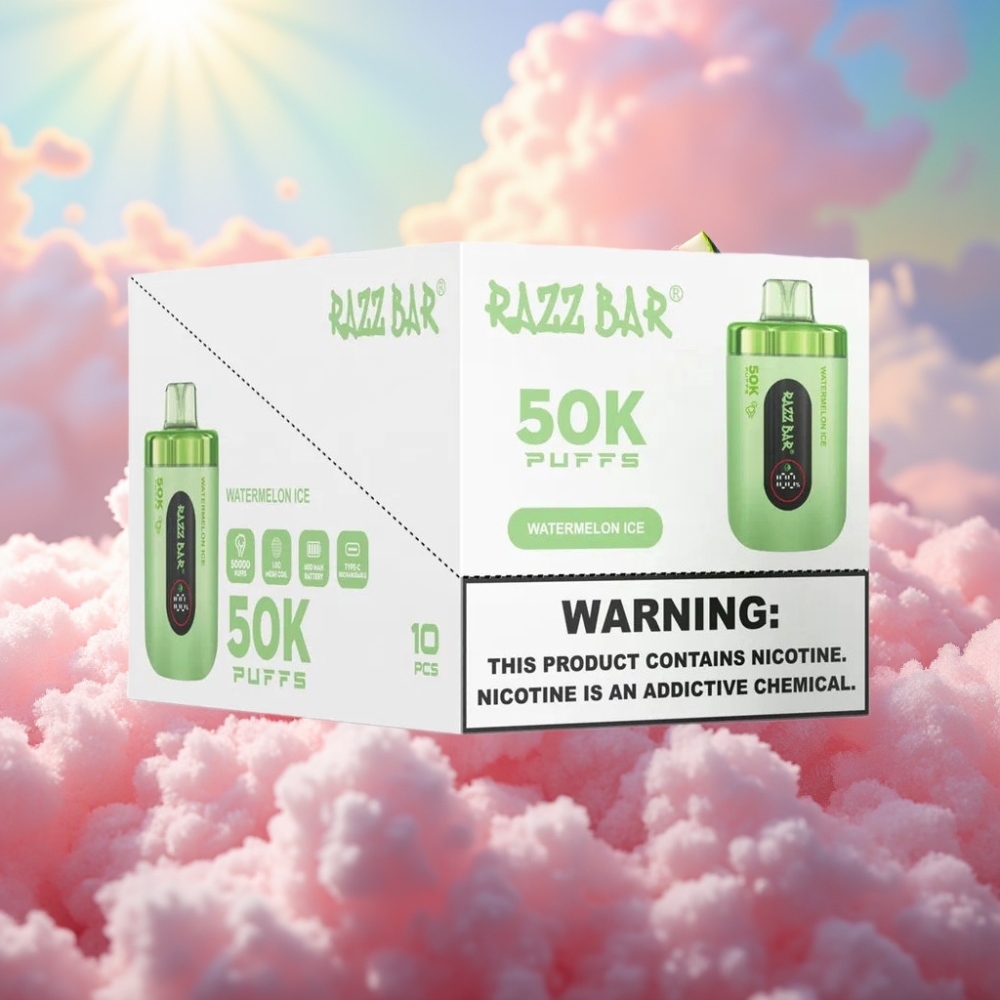 Razz Bar 50K Tõmmet Disposabel Vape Vesimelonijää Omadused - Kuni 50000 tõmmet 1.0 Ohm Mesh mähis 650 Mah aku Type-C laadimine 2% Nikroosisisaldus